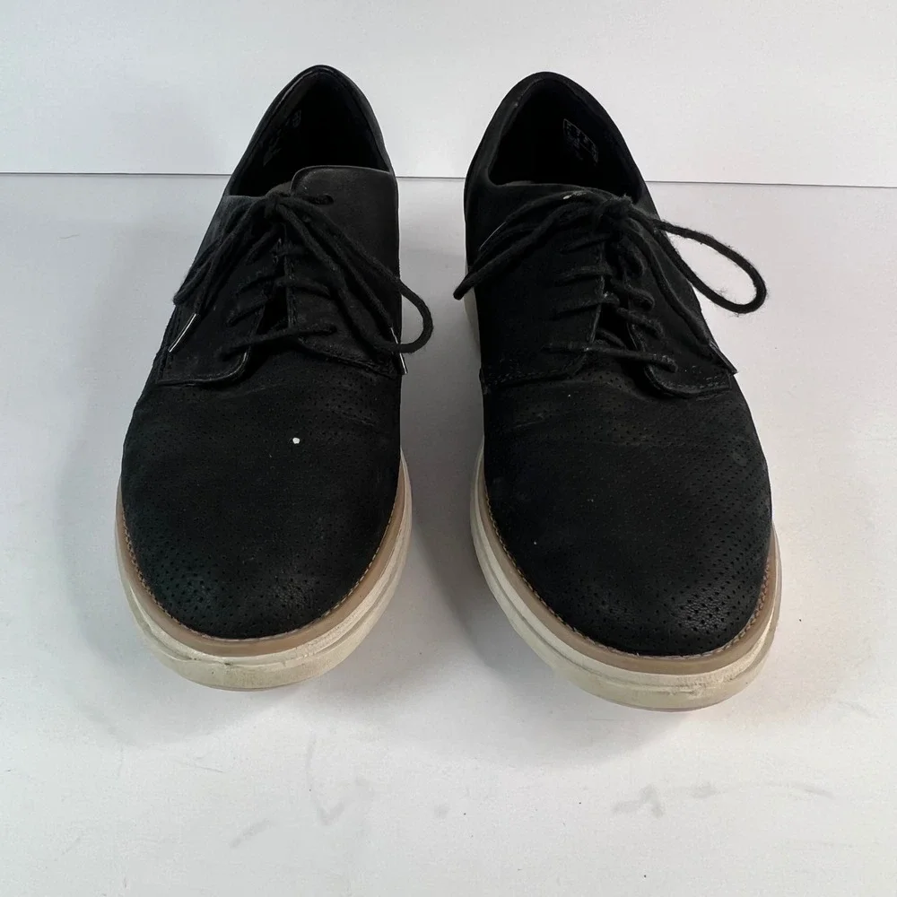 Clark's Women's Black Perforated‎ Oxford Platform Wedge Shoes US 7 C1Z Preppy